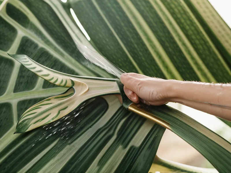 Nahaufnahme einer Hand, die eine Monstera-Pflanze in der Eimsbütteler Wohnung gießt - Feierabend-Energie einer Manifesting Generatorin