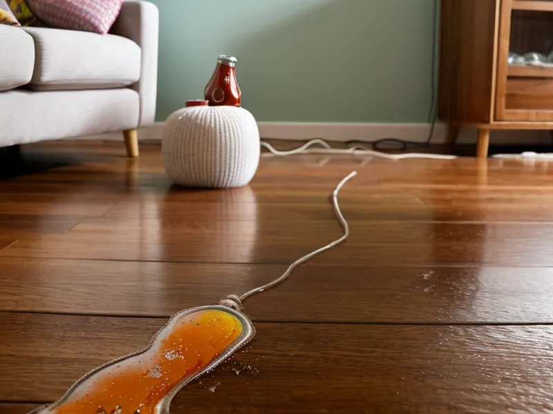 Verschüttete Limonade auf dem Parkett nach einer Feier – Symbolbild für Energie-Management in der Human-Design-Partnerschaft zwischen Projektor und Generator