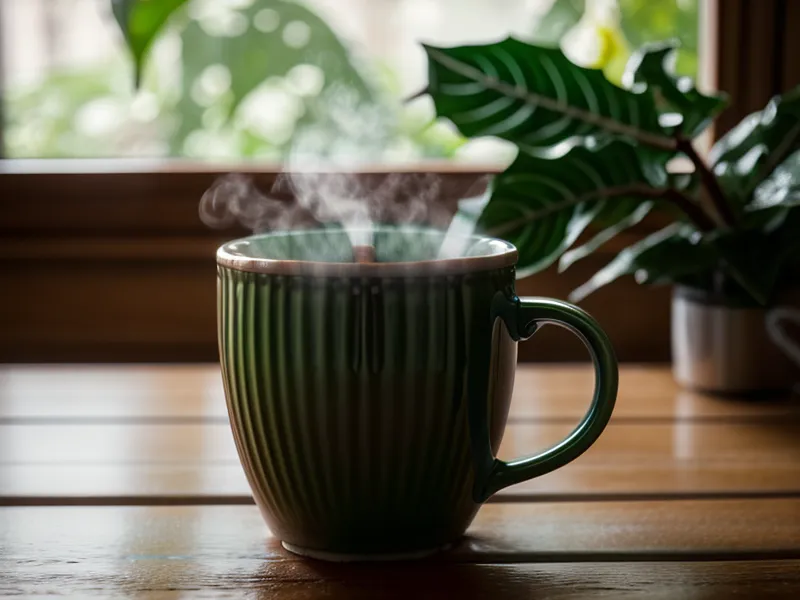 Dampfende Kaffeetasse an einem regnerischen Morgen in Eimsbüttel als Symbolbild für die Morgenroutine im Paaralltag mit Human Design