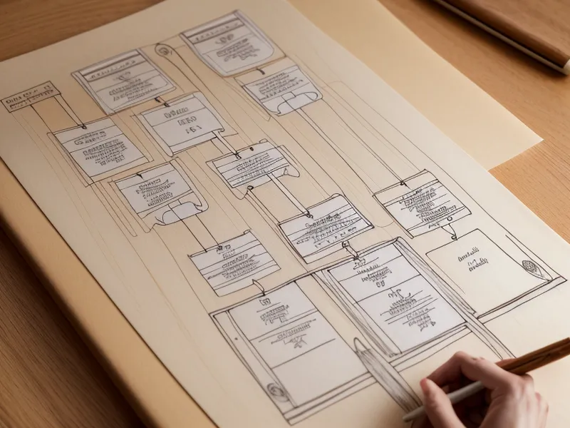 Eine handgezeichnete Skizze eines Beziehungs-Wireframes auf einem Schreibtisch, Symbolbild für die sakrale Stimme bei Manifestierenden Generatoren in Human Design
