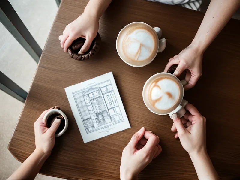 Zwei Kaffeetassen über Skizzen zum Human Design Chart-Vergleich von Manifestierendem Generator und Projektor